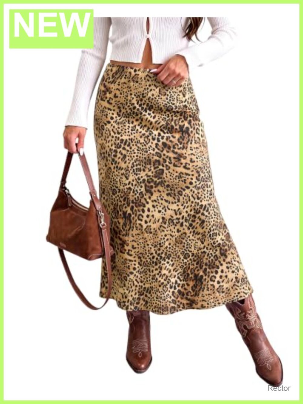 Satin Leopard Print Maxi Skirt Stretchy Elastic Waist Pull On